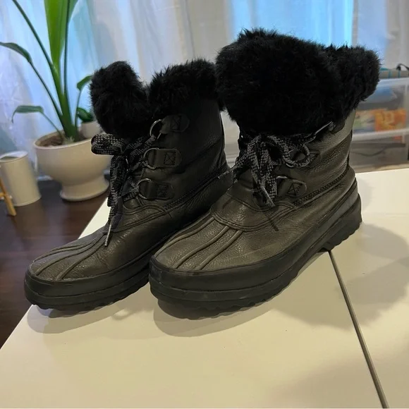 Sperry Shoes Sperry Maritime Black Fur Leather Winter Boots
